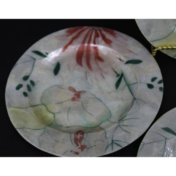 Set of 6 Capiz Serveware Floral Plates From Philippines - Picture 3 of 15